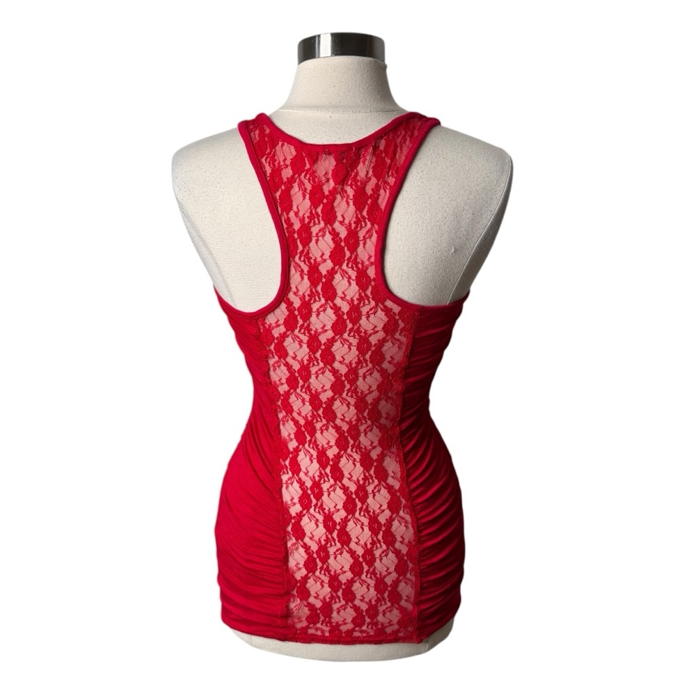 Vintage Y2K Charlotte Russe Red Lace‎ Back Ruched Front Tank Top Womens Large